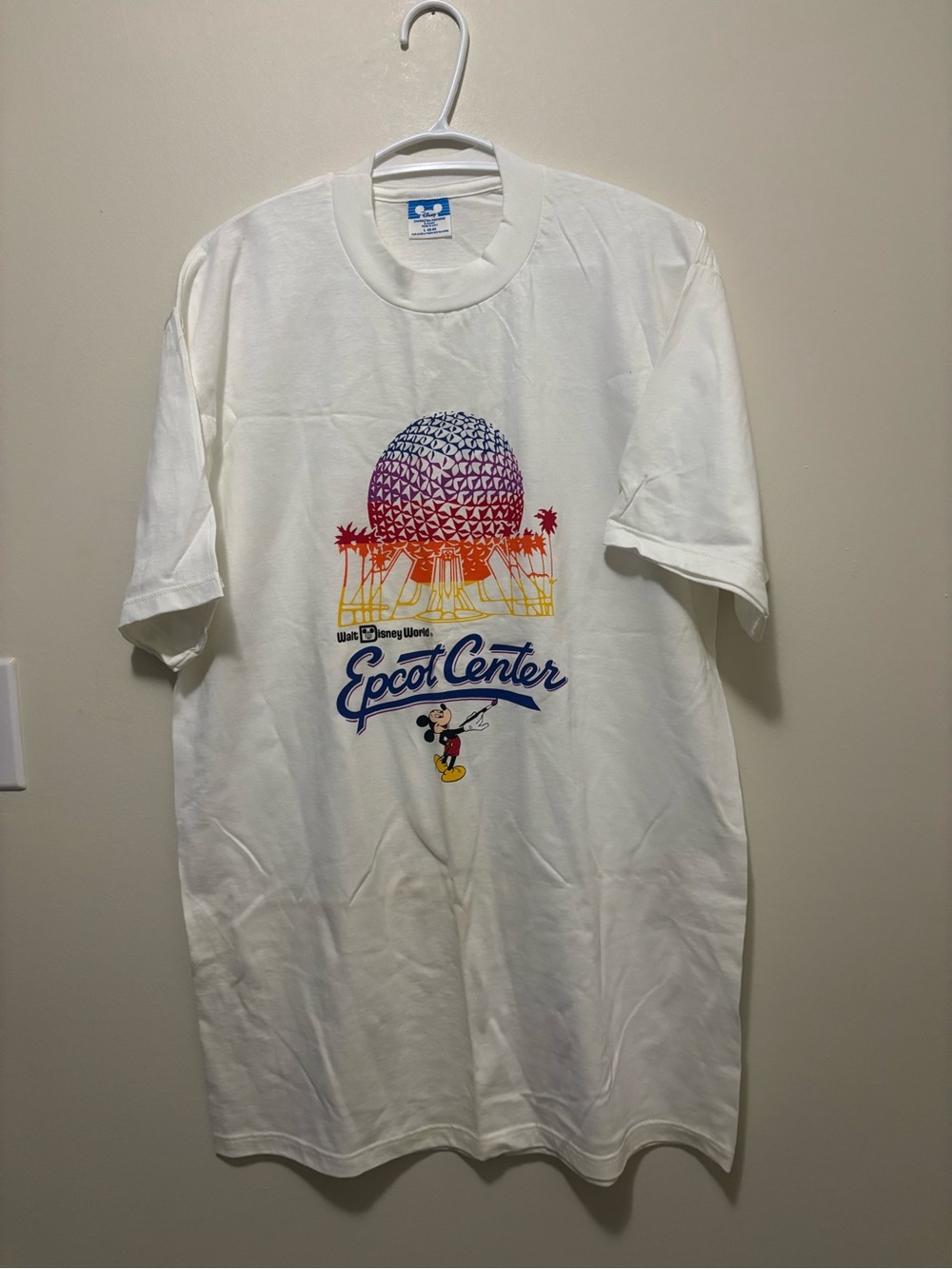 Disney White Epcot Center Tee with Rainbow Geosphere & Mickey